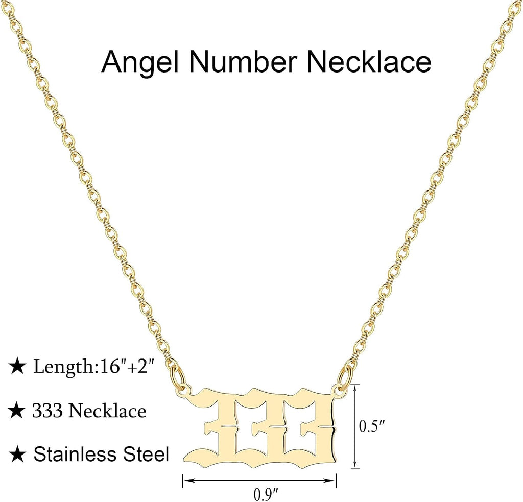Angel Number Necklace for Women, 18K Gold Plated 000 111 222 333 444 555 666 777 888 999 Necklace Numerology Jewelry