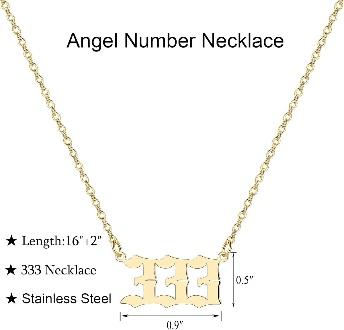 Angel Number Necklace for Women, 18K Gold Plated 000 111 222 333 444 555 666 777 888 999 Necklace Numerology Jewelry